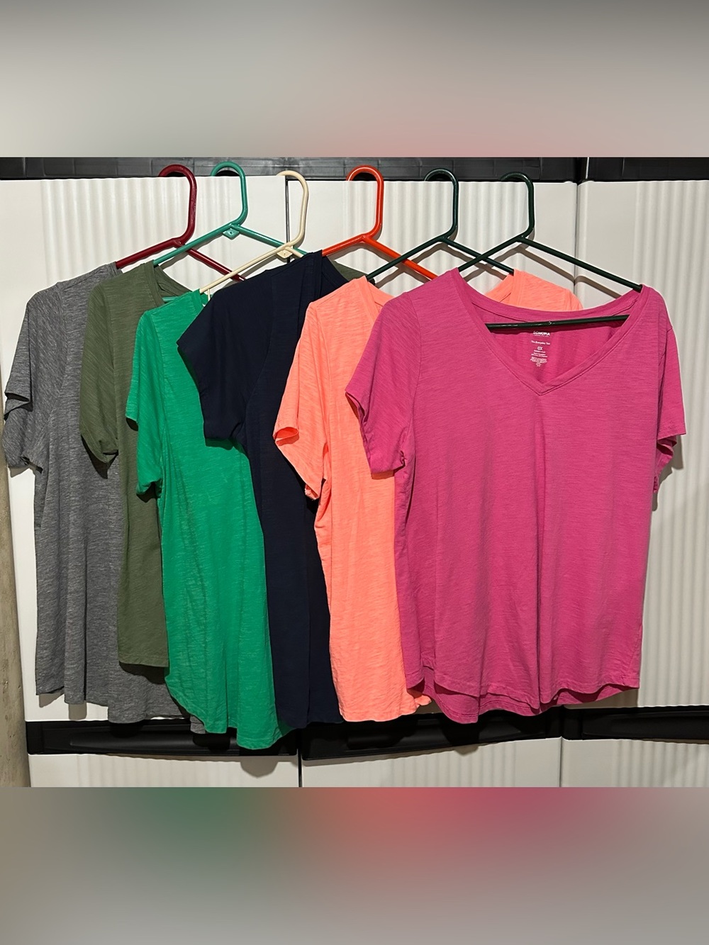Women's V-Neck Short Sleeve Tees - Pink Coral Blue Green Olive Grey XL/0X set of